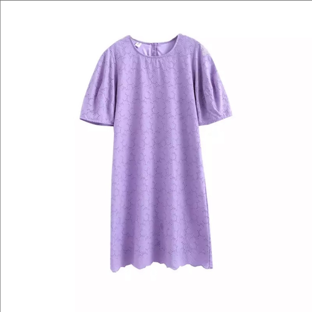 Summer Korean Version of Pure Cotton Dress Women's Mid-length Hollow Lace